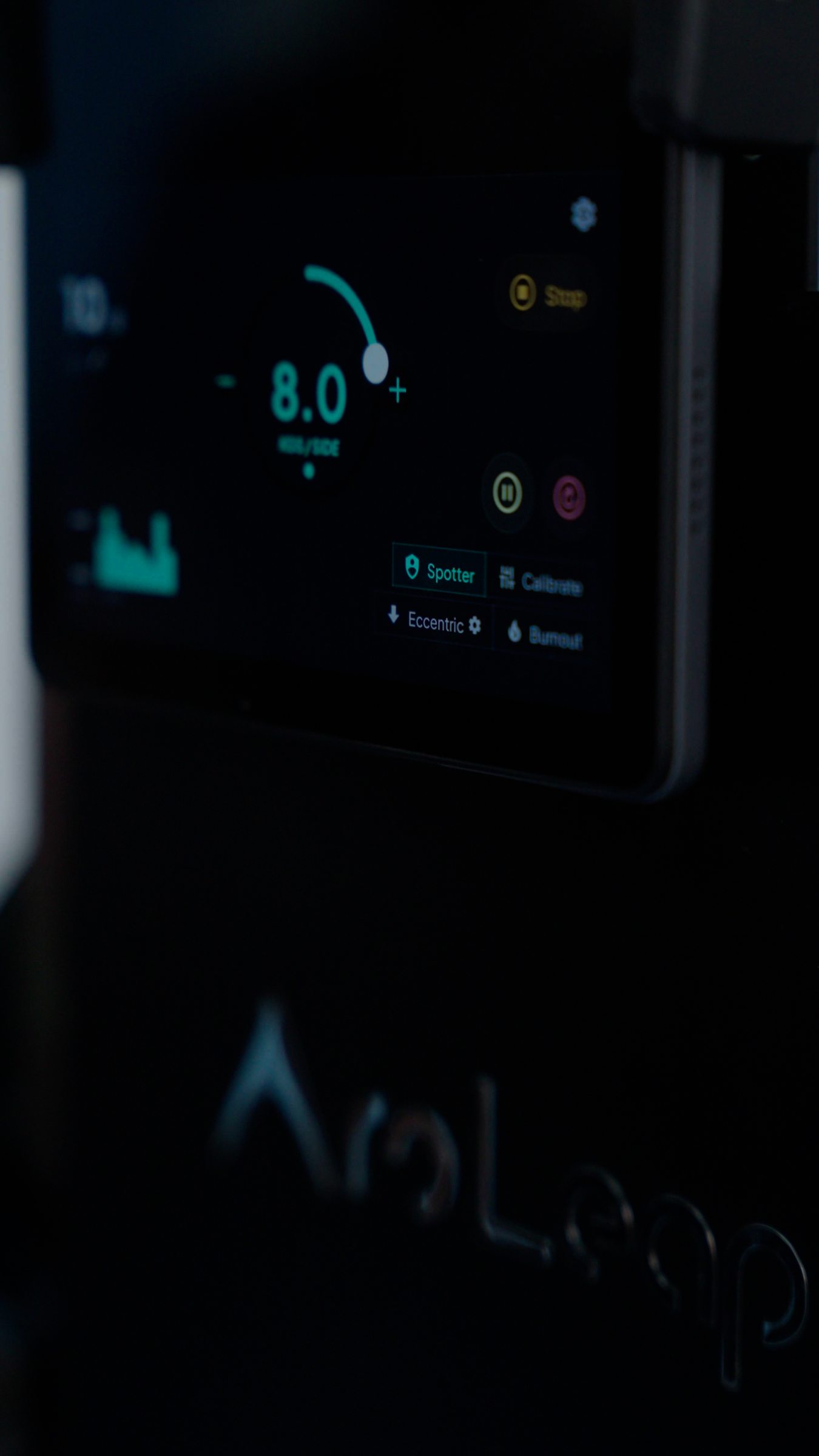 Aroleap tablet displaying the resistance control screen